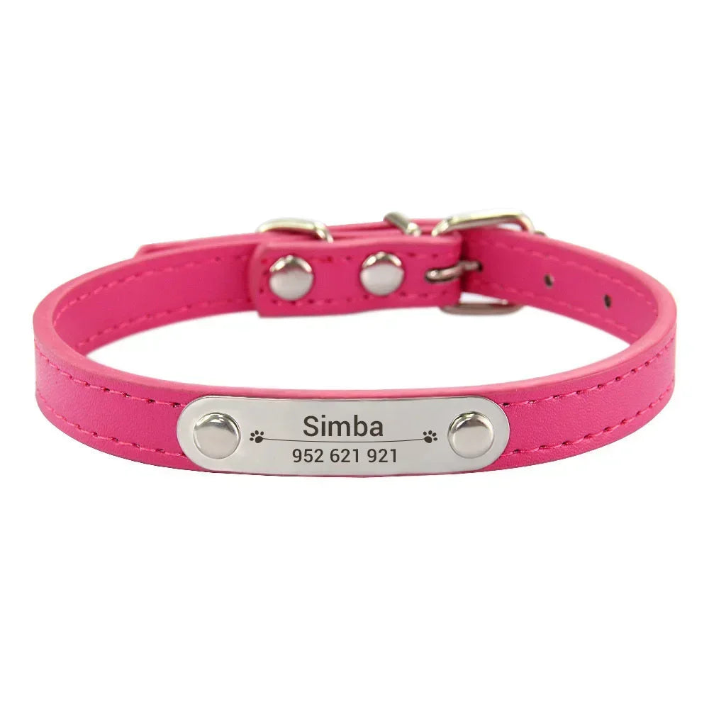 Personalized Dog Collar with Engraved ID Tag – PU Leather, Anti-Lost