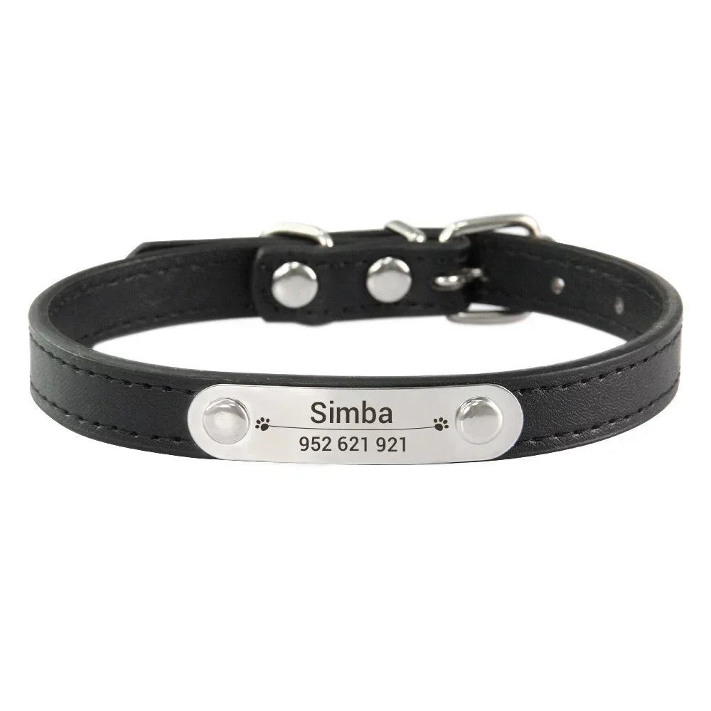 Personalized Dog Collar with Engraved ID Tag – PU Leather, Anti-Lost
