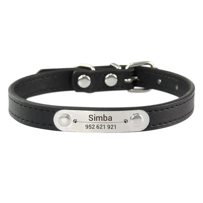 Personalized Dog Collar with Engraved ID Tag – PU Leather, Anti-Lost