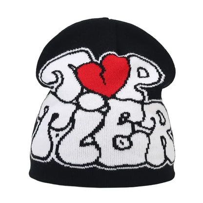 Y2K Letter Print Knit Beanie Hat – Unisex Winter Cap