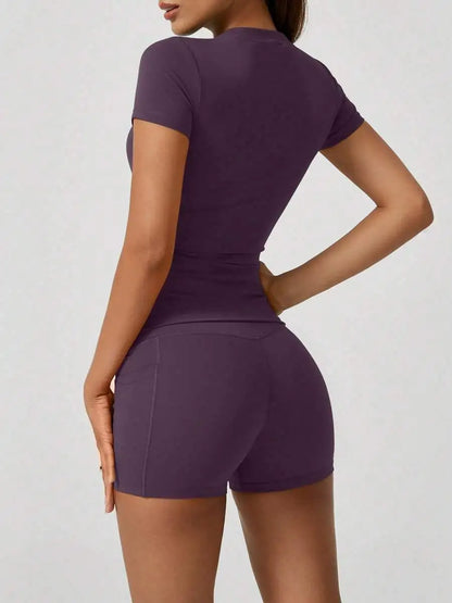 Women's 2-Piece Crop Top & High-Waist Tummy Control Shorts Set