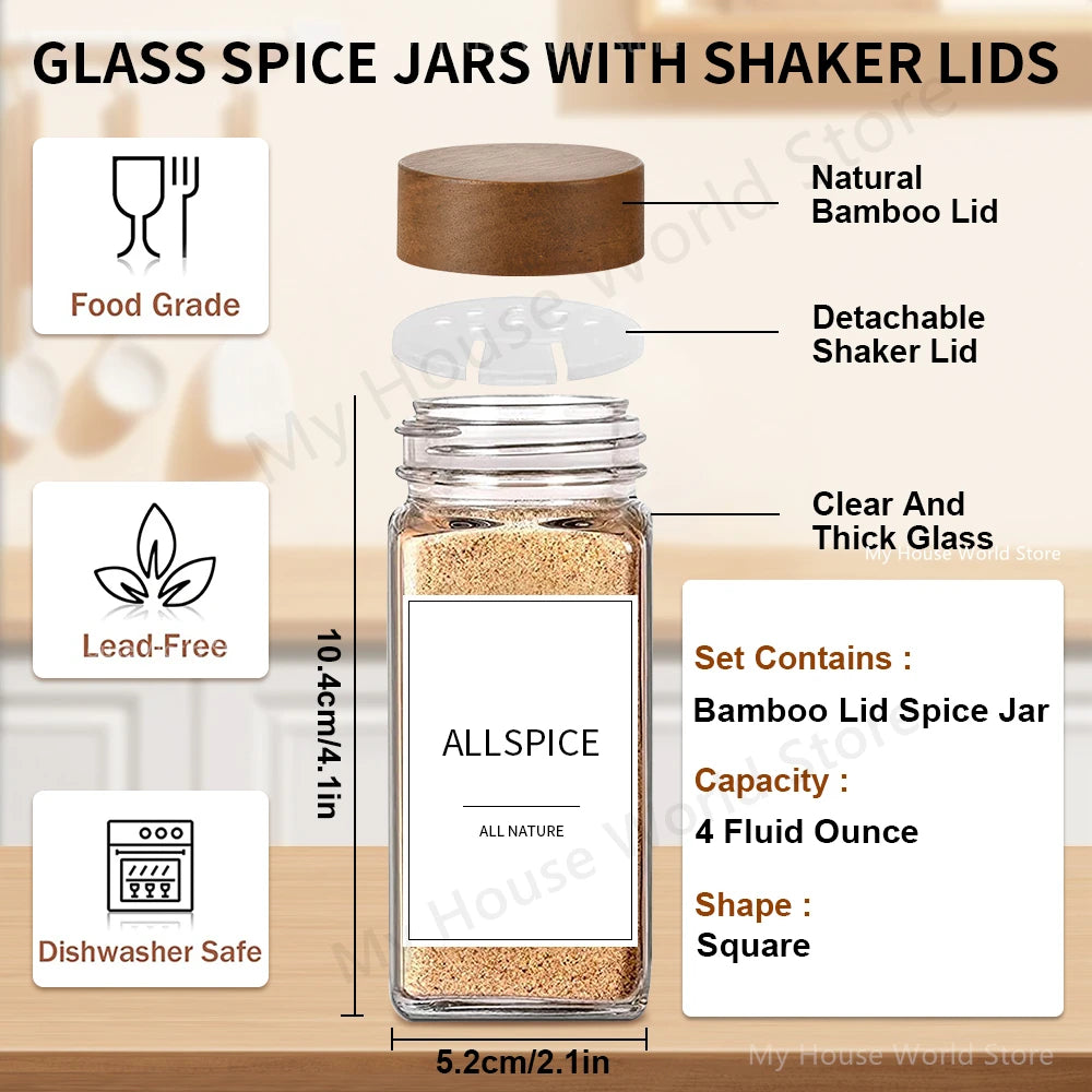 13-Piece Glass Spice Jar Set with Bamboo Lids & Rack