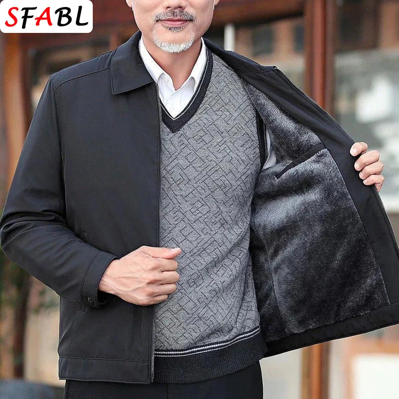 Men's Fleece-Lined Jacket – Warm Business Casual Zip Coat for Autumn & Winter