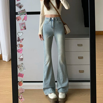 Women's High-Waist Flare Jeans – Stretch Bell Bottom Denim Pants
