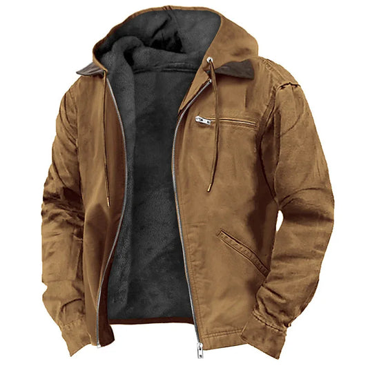 Men's Fleece-Lined Hooded Jacket – Warm Zip-Up Winter Coat