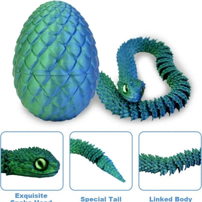 3D Printed Articulated Snake with Egg – Flexible Fidget Toy