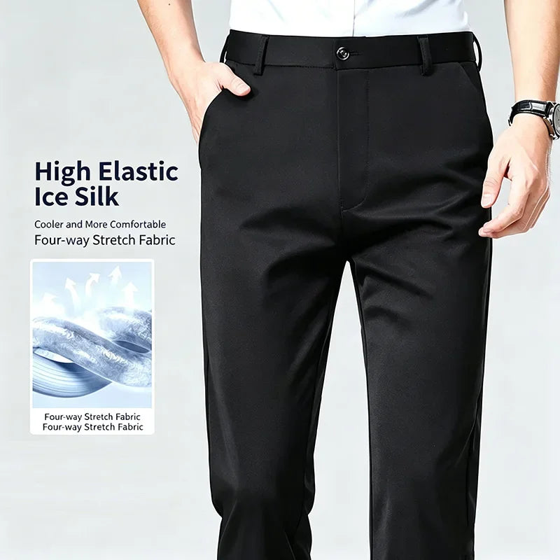 Men's Stretch Dress Pants – Ice Silk Wrinkle-Resistant Formal Trousers