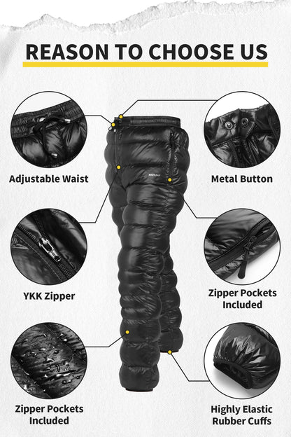 Mapleaf Down Pants – 800FP Ultralight Warm Winter Trousers, Windproof & Waterproof