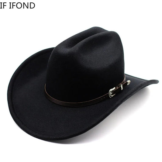 Vintage Western Cowboy Hat – Wide Brim Felt Jazz Hat for Men & Women