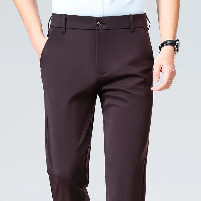 Men's Stretch Dress Pants – Ice Silk Wrinkle-Resistant Formal Trousers