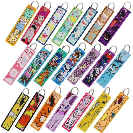 Anime Embroidered Jet Tag Keychain – Cute Cartoon Key Ring