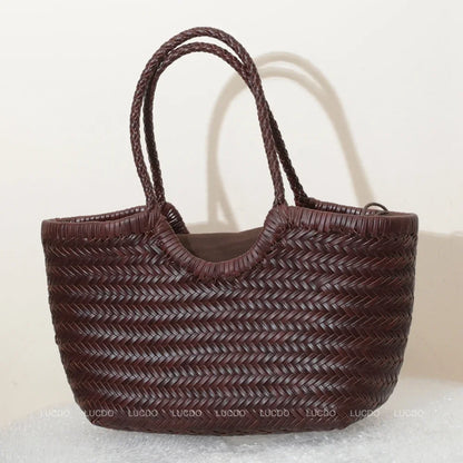 Woven Genuine Leather Tote Bag for Women – Cowhide Shoulder Bag