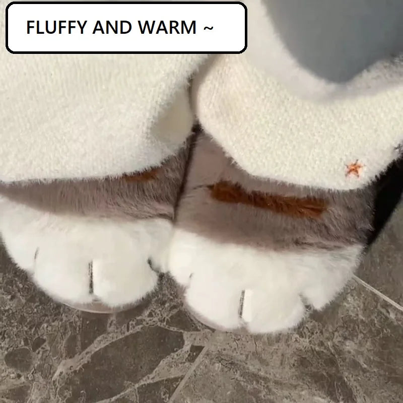Fluffy Cat Paw Slippers for Women – Warm Non-Slip Home Shoes