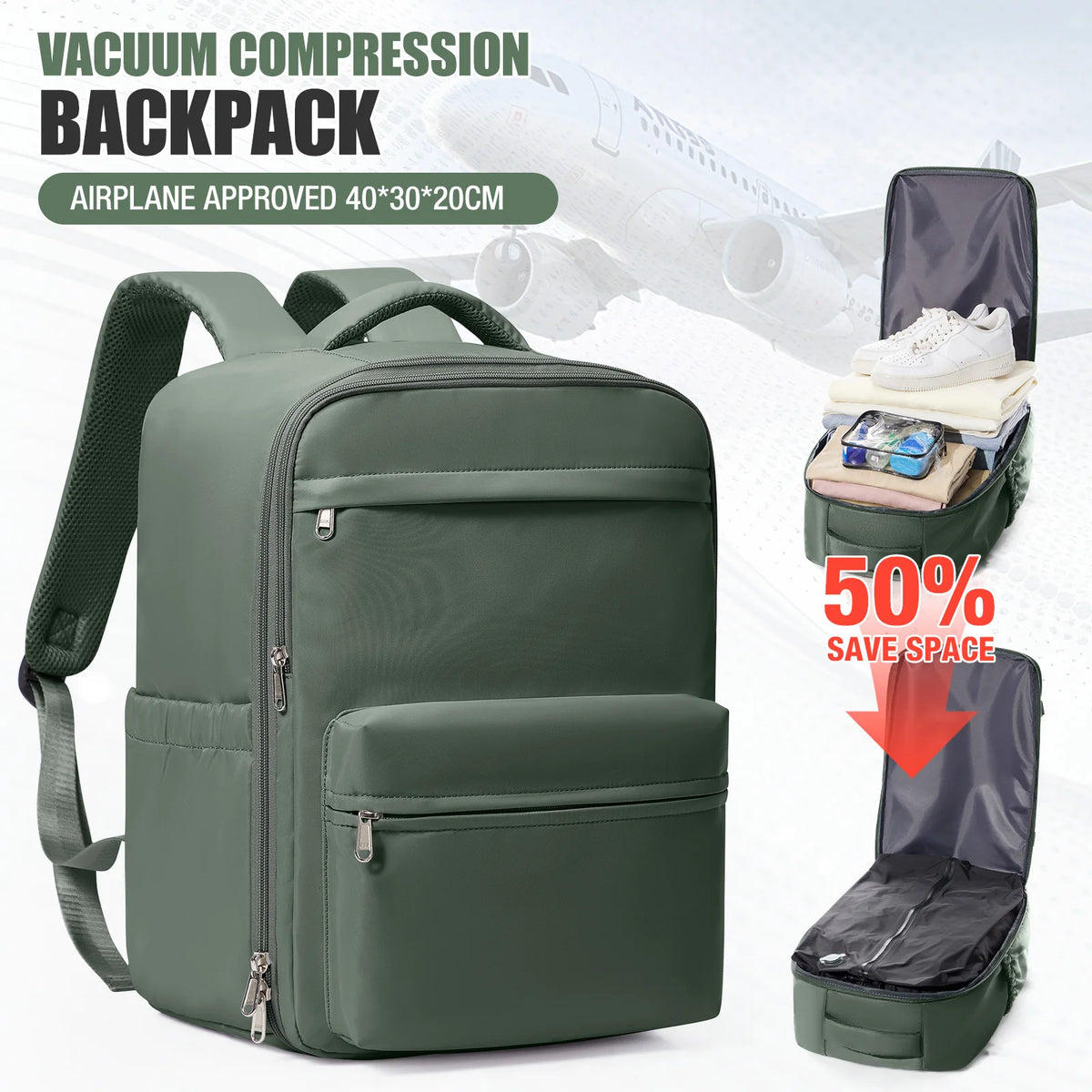 Vacuum Compression Cabin Backpack 40x30x20 with Laptop Sleeve
