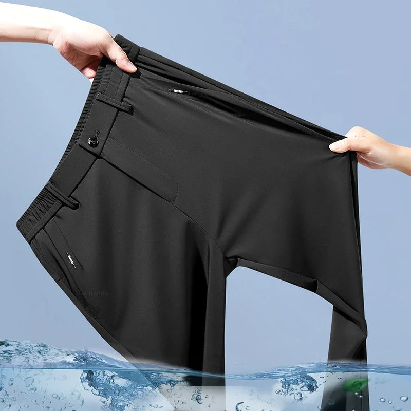 Ice Silk Slim Fit Men's Trousers – Quick-Dry Elastic Waist Pants
