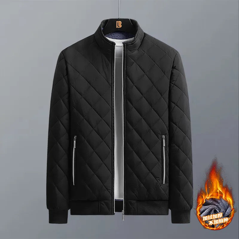 Men's Fleece-Lined Bomber Jacket – Diamond Quilted Slim Fit Winter Coat