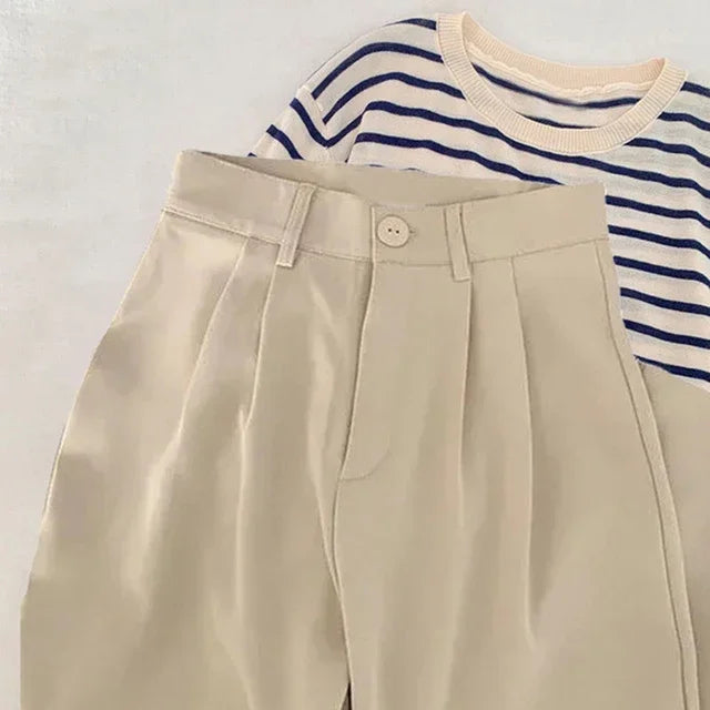 Women's High-Waist Straight-Leg Suit Pants – Korean Office Trousers
