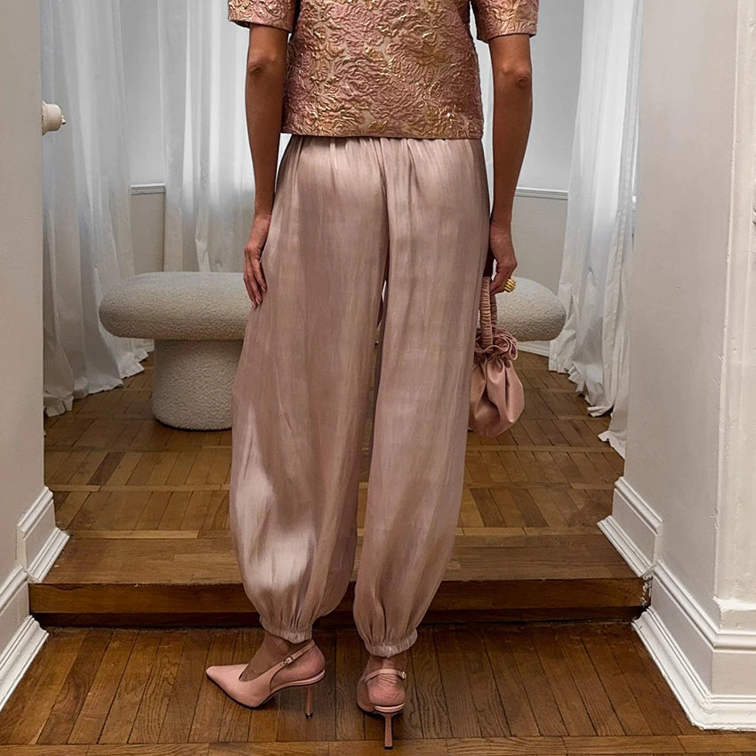 Pleated Loose Harem Pants – Elegant Crepe Bloomers for Women