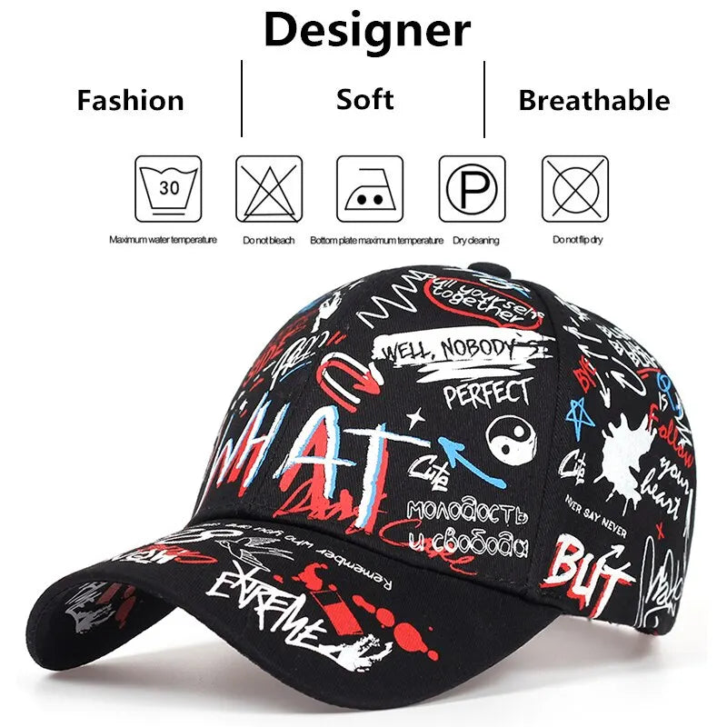 Graffiti Print Snapback Baseball Cap – Unisex Street Style Hat