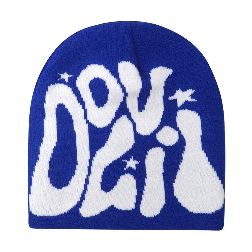 Y2K Letter Print Knit Beanie Hat – Unisex Winter Cap