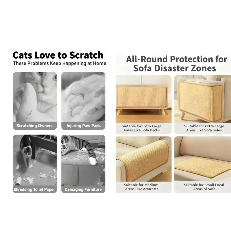 Sisal Cat Scratching Mat with Hanging Ball & Removable Hook Loop