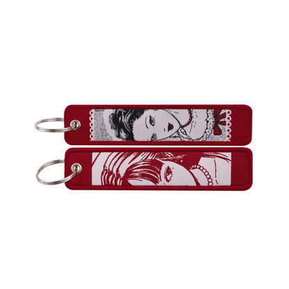 Anime Embroidery Keychain Tag – Cartoon Character Key Ring for Motorcycle, Car & Backpack