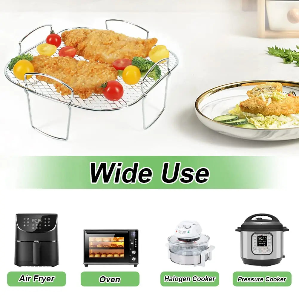 Air Fryer Rack – Stainless Steel Grill & Baking Rack with Skewers