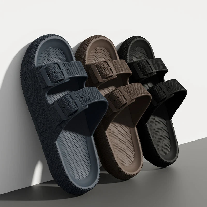 Men's Thick Sole Double Strap Sandals – Non-Slip Outdoor & Shower