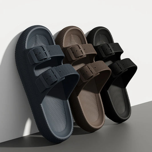 Men's Thick Sole Double Strap Sandals – Non-Slip Outdoor & Shower