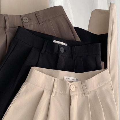 Women's High-Waist Straight-Leg Suit Pants – Korean Office Trousers