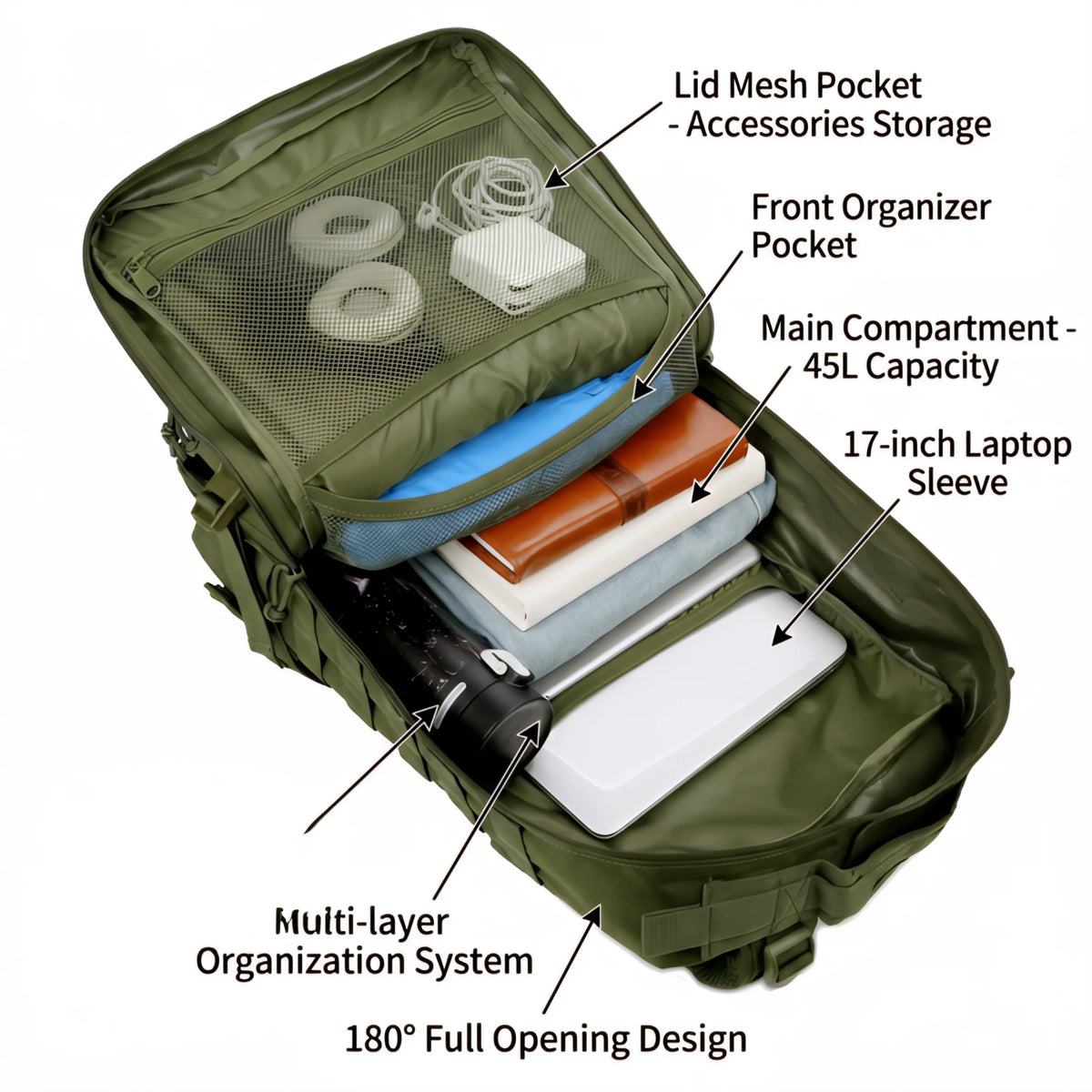 45L Tactical Backpack – MOLLE Large Capacity Travel Bag