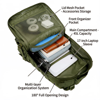 45L Tactical Backpack – MOLLE Large Capacity Camping & Travel Bag