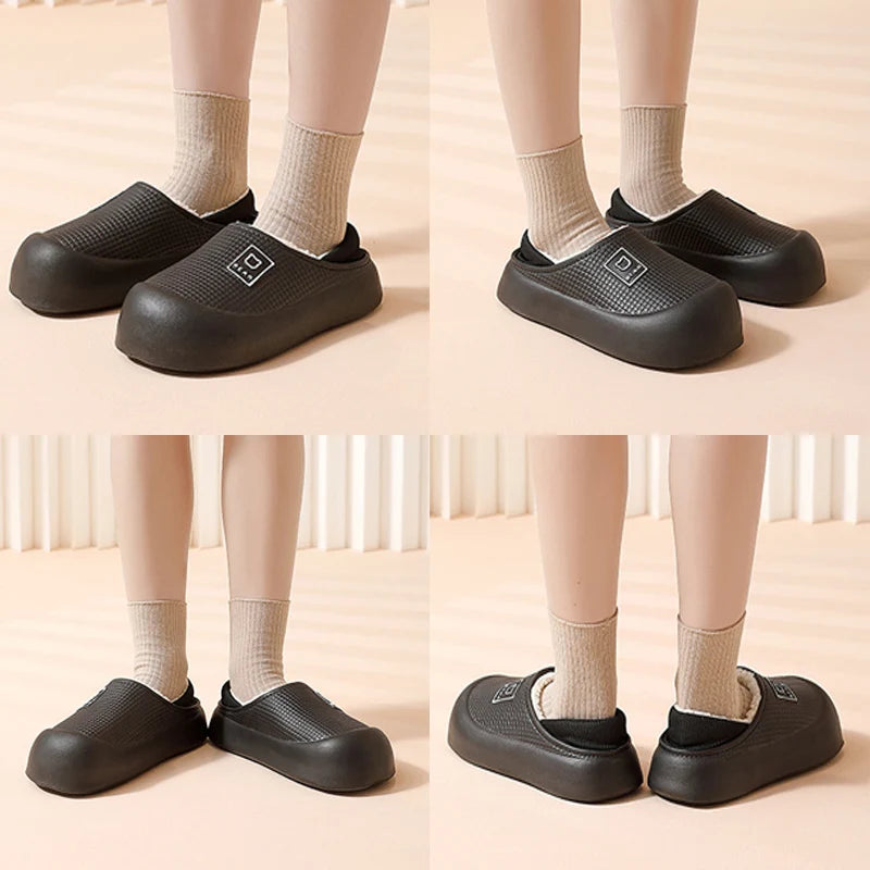 Waterproof Plush Cotton Slippers Non-Slip Thick Sole for Men & Women