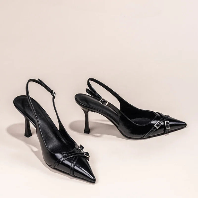 Pointed Toe Stiletto Slingback Heels – Elegant Buckle Pumps for Women
