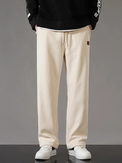 Men's Fleece-Lined Corduroy Sweatpants – Warm Straight Leg Track Pants