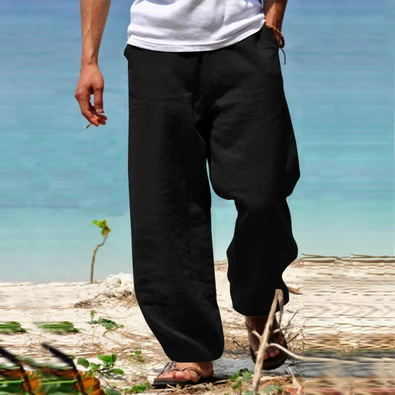 Men's Cotton Linen Pants – Loose Fit Casual Drawstring Jogger