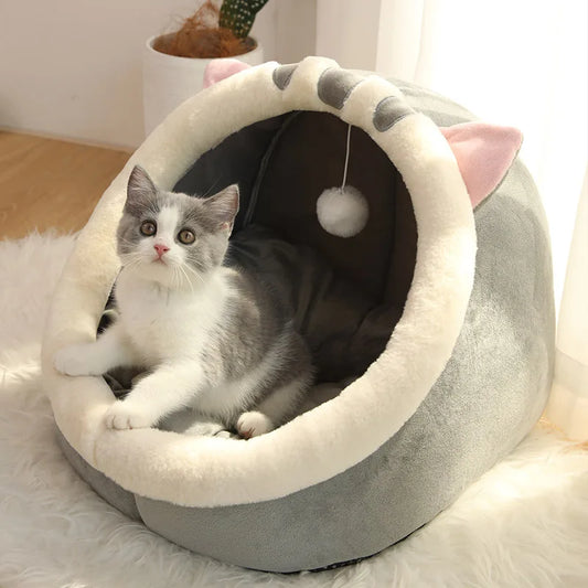 Cat Cave Bed – Cozy Cartoon Design, Foldable & Washable for Cats & Small Dogs