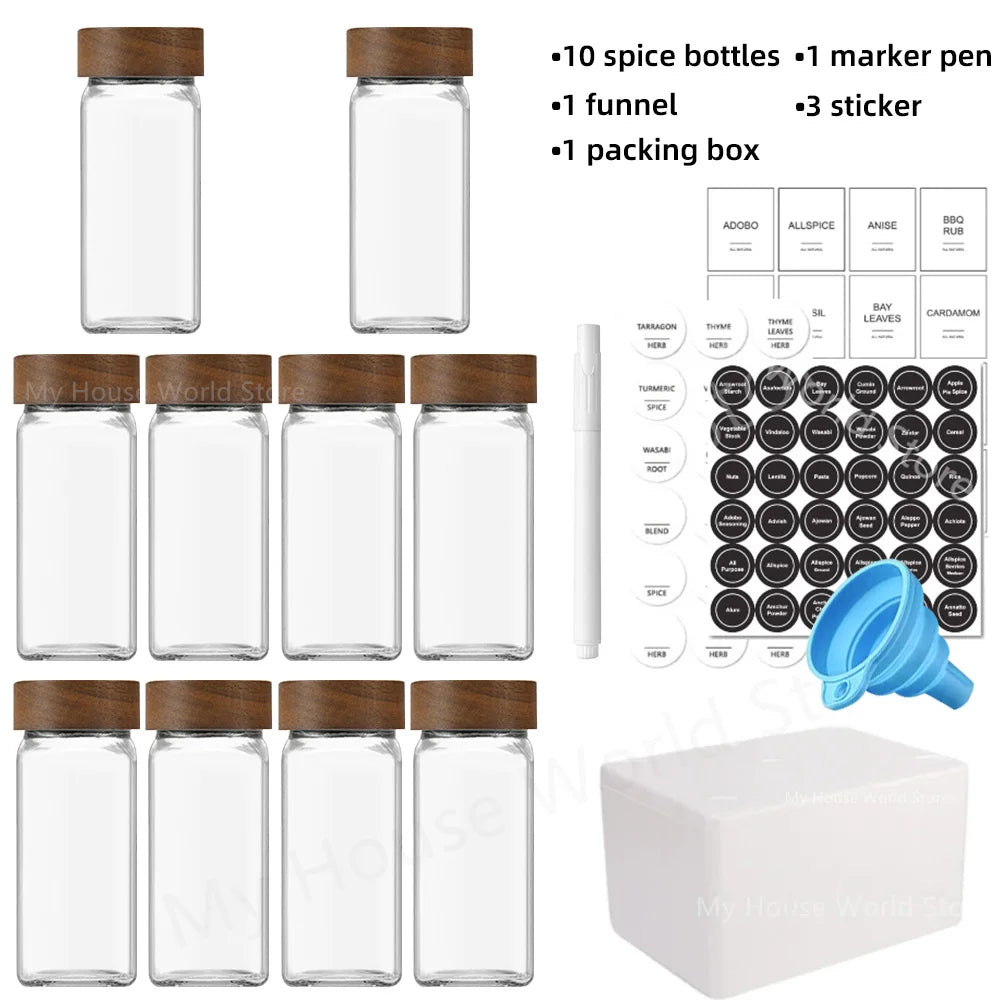 13-Piece Glass Spice Jar Set with Bamboo Lids & Rack