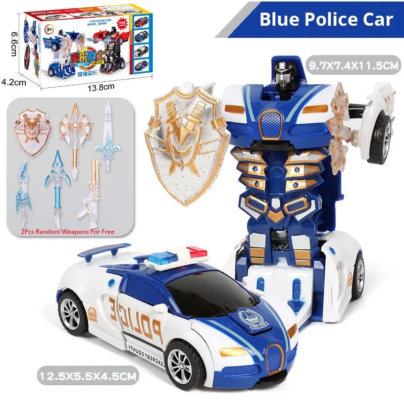 Blue Police Car Transform Robot Toy for Kids – One-Button Deformation