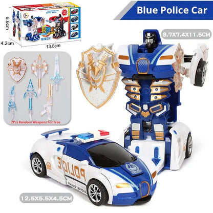 Blue Police Car Transform Robot Toy for Kids – One-Button Deformation