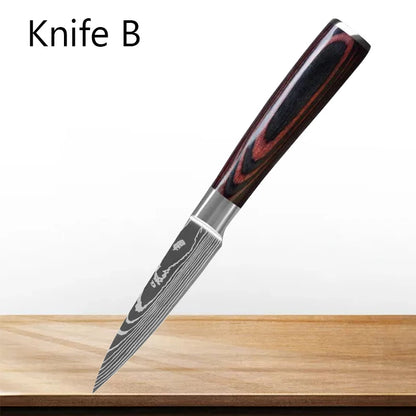 Professional Kitchen Knife Set – Stainless Steel Damascus-Style Blades