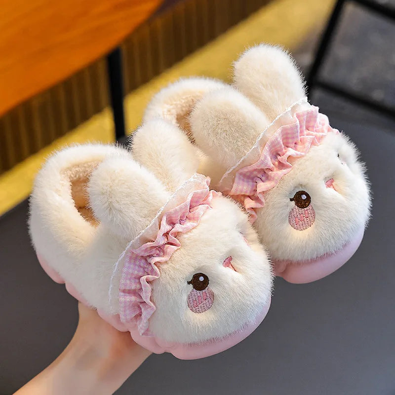Women's Fluffy Bunny Slippers – Warm Indoor Cotton House Shoes
