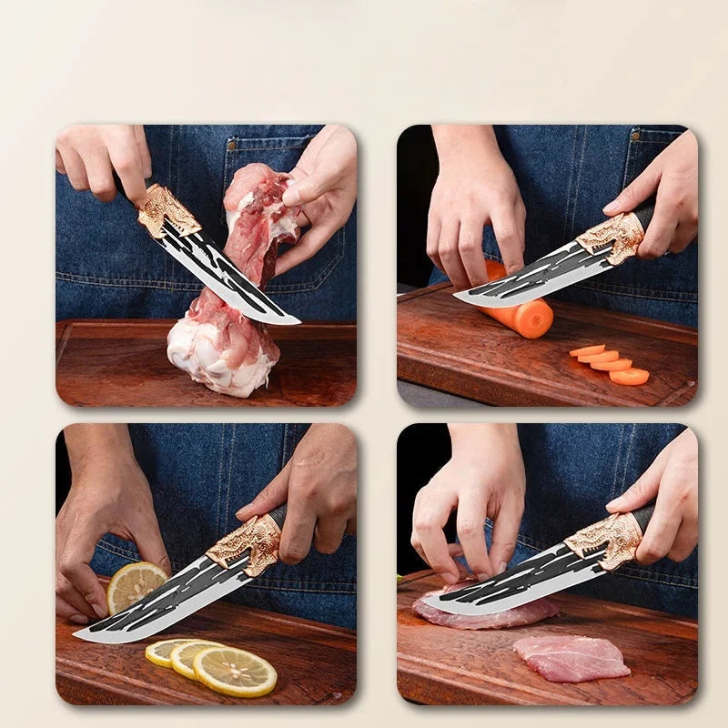 Stainless Steel Boning Knife with Dragon Handle & Sheath