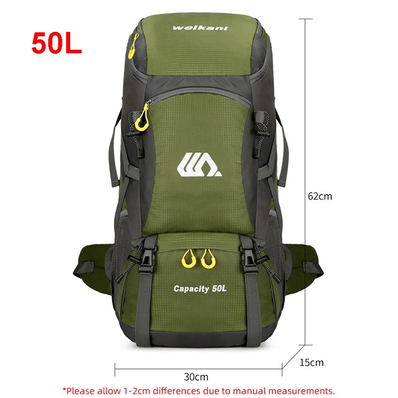 50L Hiking Backpack with Rain Cover – Waterproof Outdoor Travel Bag
