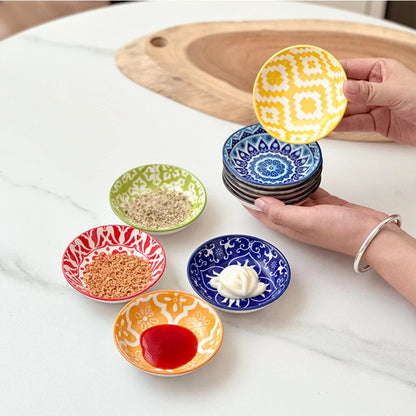 Bohemian Ceramic Condiment Dishes Set