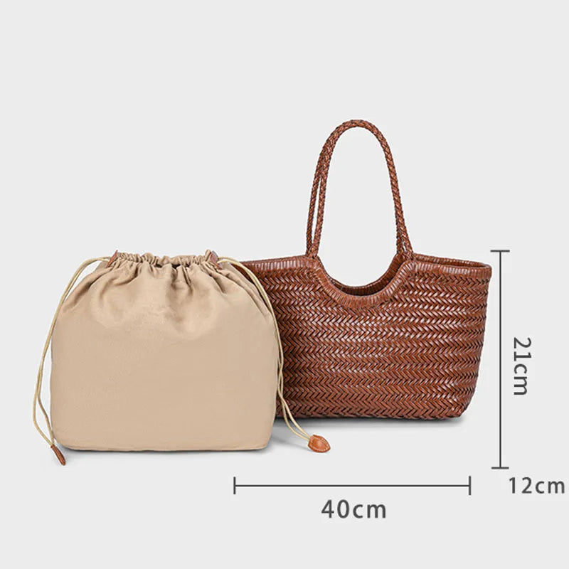 Genuine Leather Tote Bag for Women – Woven Cowhide Shoulder Purse