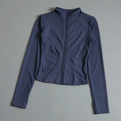 Women's Slim Fit Sports Jacket – Stand Collar Full-Zip Coat