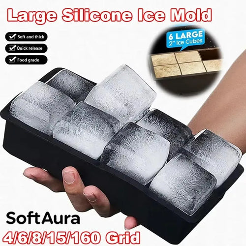 Large Silicone Ice Cube Tray – Multiple Grid Sizes & Colors