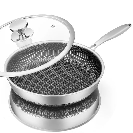 Nonstick Stainless Steel Frying Pan - Honeycomb Skillet for Induction & Gas