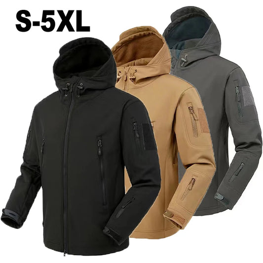Men's Softshell Fleece Jacket – Hooded Windproof Outdoor Coat for Hiking & Camping